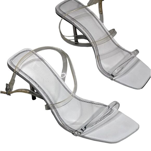 ASOS Design White Square Toe Stilleto Heel Invisible Strap Shoes ,Chrome heels - Picture 1 of 13